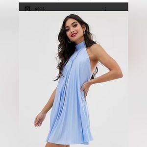 ASOS DESIGN petite backless halter pleated mini dress